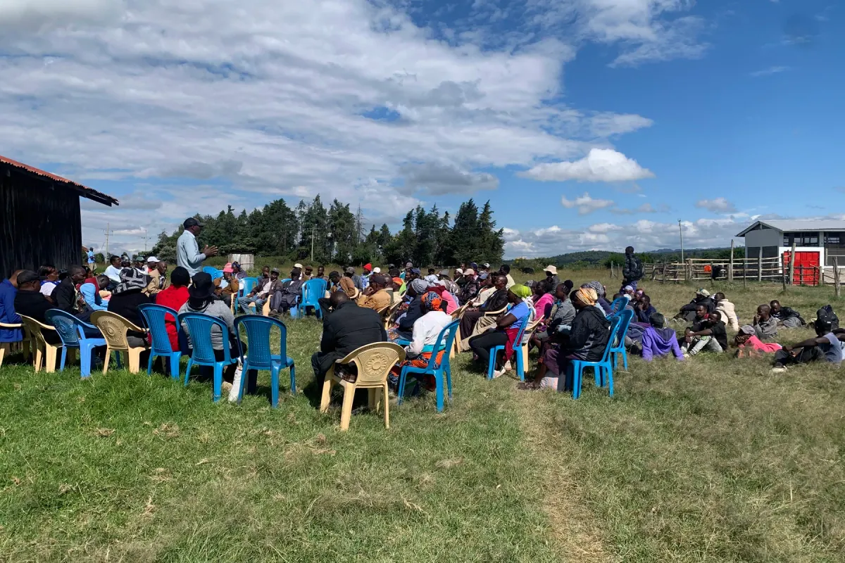 A large outdoor farmer meeting in the Mt Kenya region